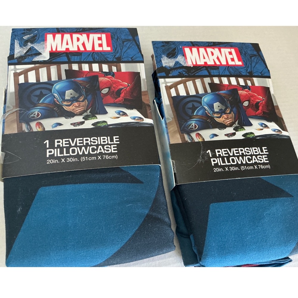 Marvel Avengers Reversible Pillowcase Set Captain America Spider-Man 20x30‎ NWT